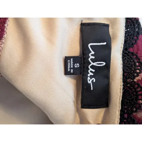 NWT Lulu's Alluring Dream Burgundy Floral Mesh Lace Trumpet Midi Dress Prom S - Picture 8 of 12